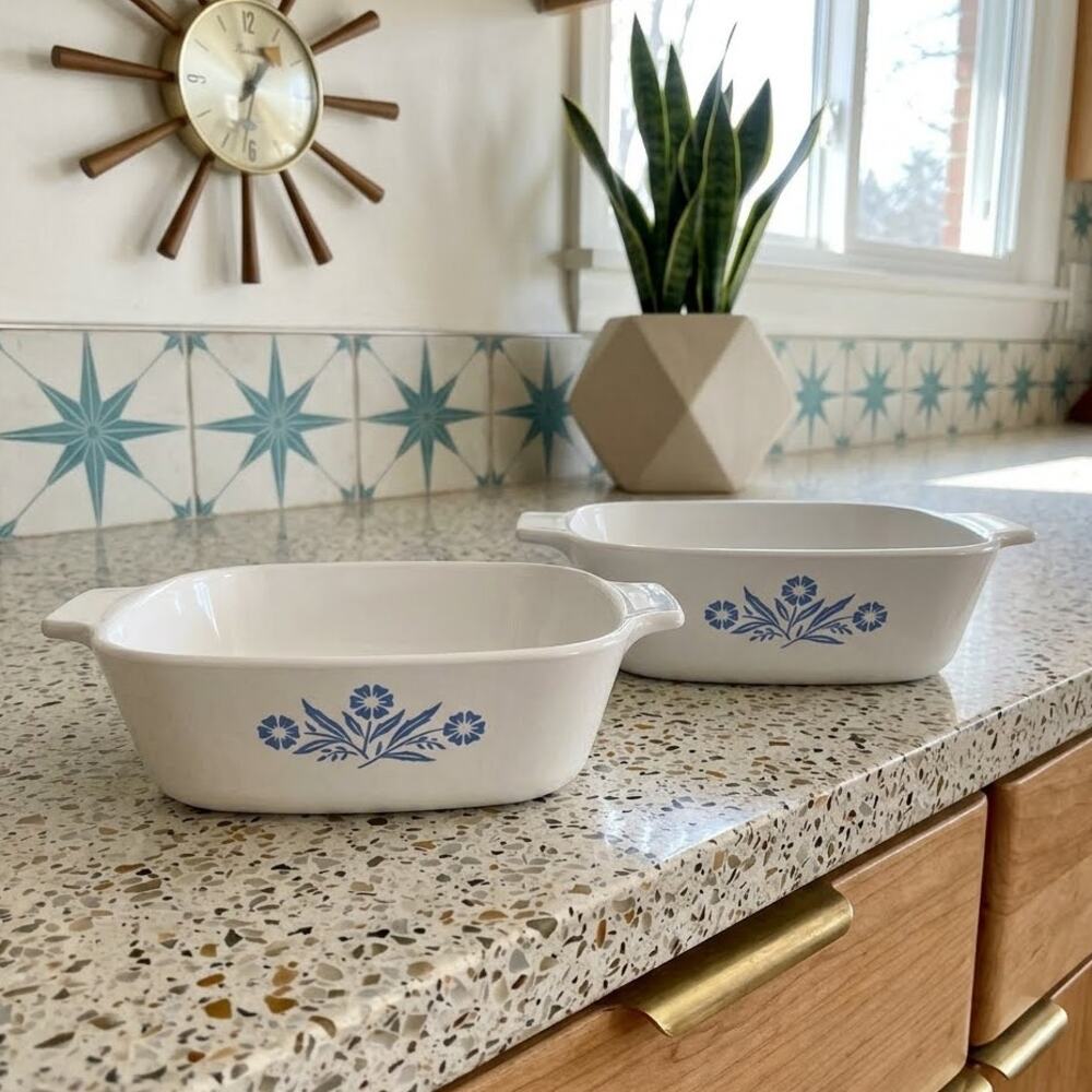 Vintage Corning Ware Blue Cornflower Lot of 2 P-41-B 1 3/4 Cup Casserole Dish